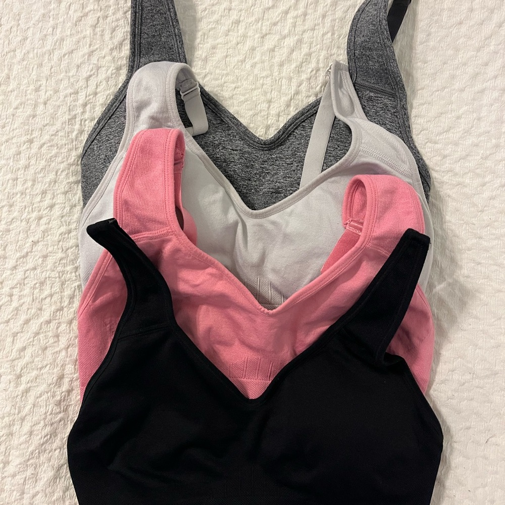 Puma Sports Bras - Set of 4 (Black, Pink, White, Light Gray) - Size Small